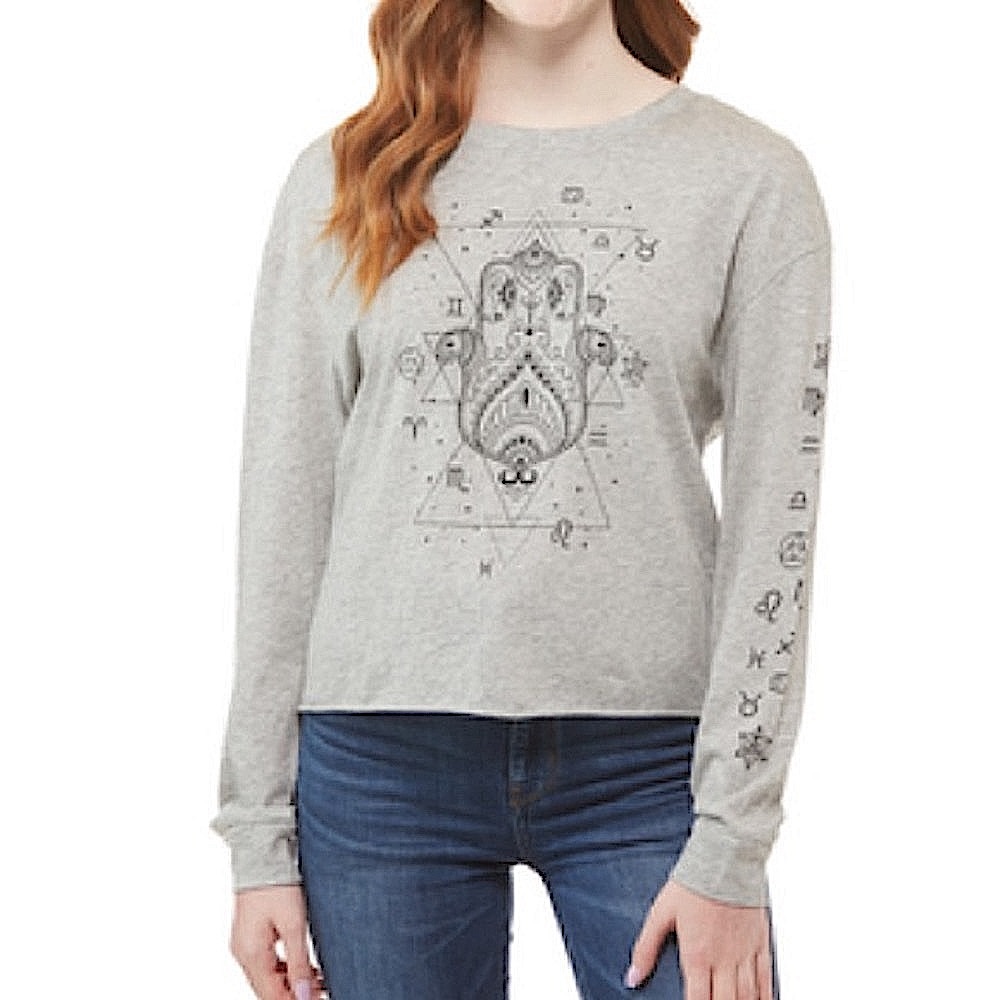 NWT Rebellious One Gray Astrology Astrological Chart Zodiac Sign Long Sleeve Top